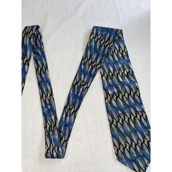 John Clarendon Dress Tie Mens Size 58" Blue Geometric 100% Silk Designer - Picture 4 of 12